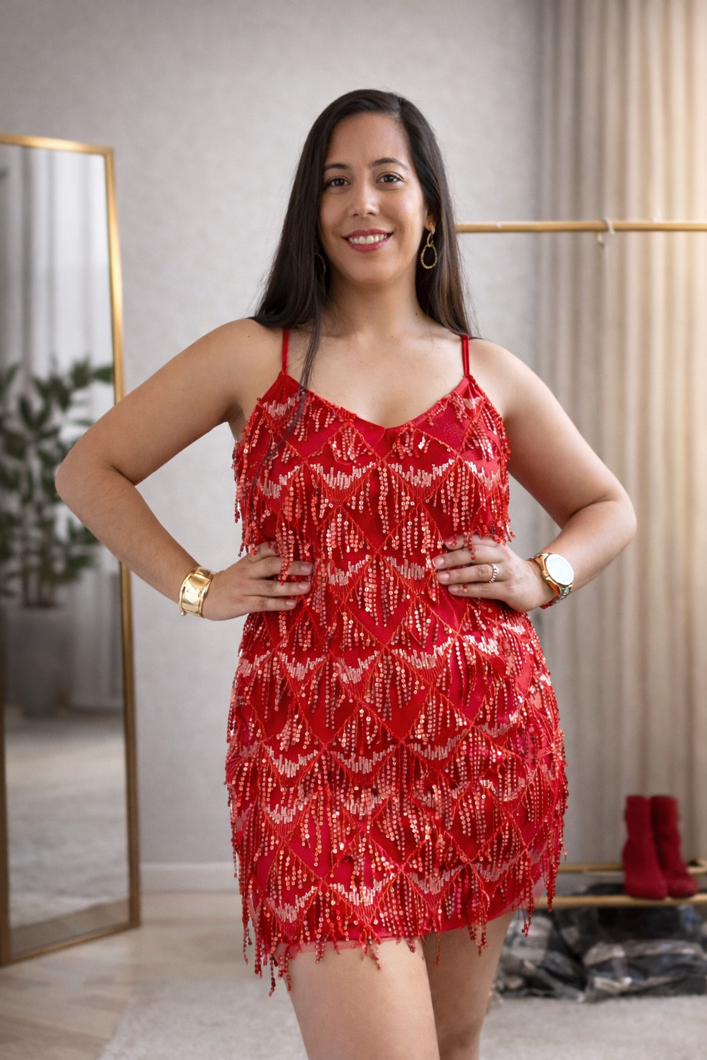 red sparkly fringe dress BABEYOND Women Ruched Wrap 1920s Sequined Bodycon Fringed Dress, Tassel Gatsby Cocktail Dress, Dark Red, Size L