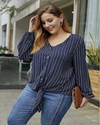 Blue Stripe Blouse V Neck